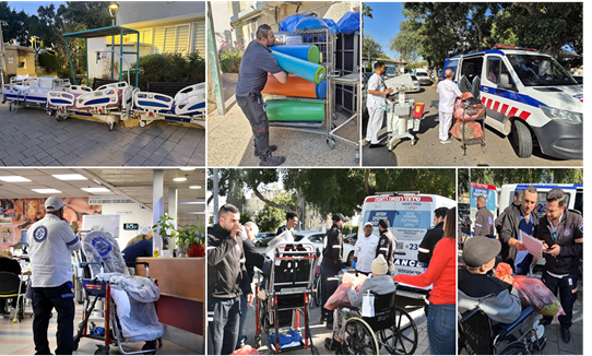 קולאז' פינוי מטופלים למרחב מוגן בשיבא